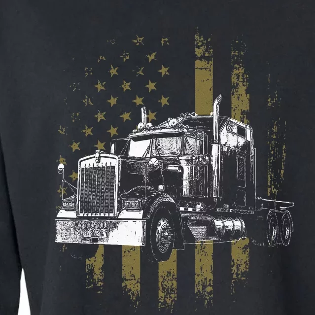 Trucker American Flag Big Rig Semi Trailer Truck Driver Gift Cropped Pullover Crew