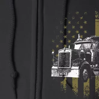 Trucker American Flag Big Rig Semi Trailer Truck Driver Gift Full Zip Hoodie