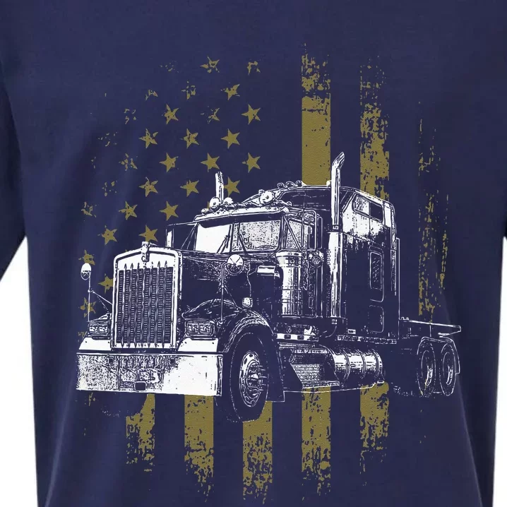 Trucker American Flag Big Rig Semi Trailer Truck Driver Gift Sueded Cloud Jersey T-Shirt