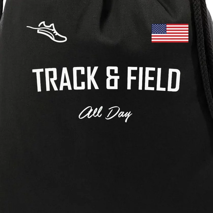 Track And Field Gifts Track Field All Day Usa Flag Drawstring Bag