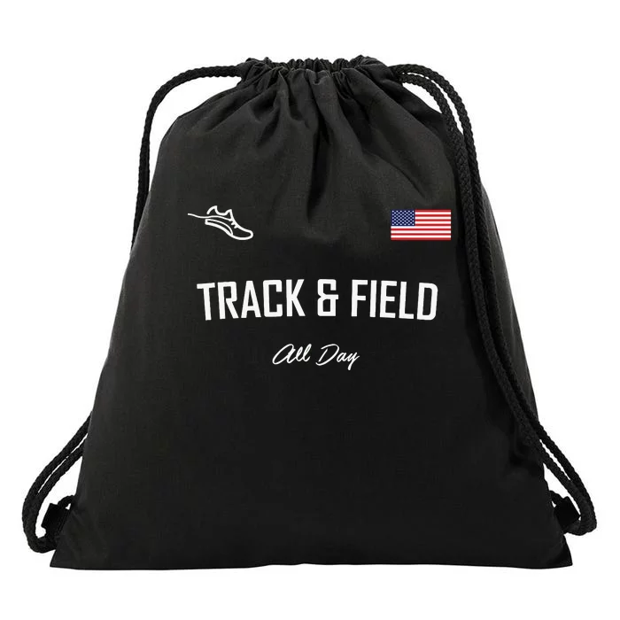 Track And Field Gifts Track Field All Day Usa Flag Drawstring Bag