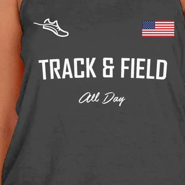 Track And Field Gifts Track Field All Day Usa Flag Women's Knotted Racerback Tank