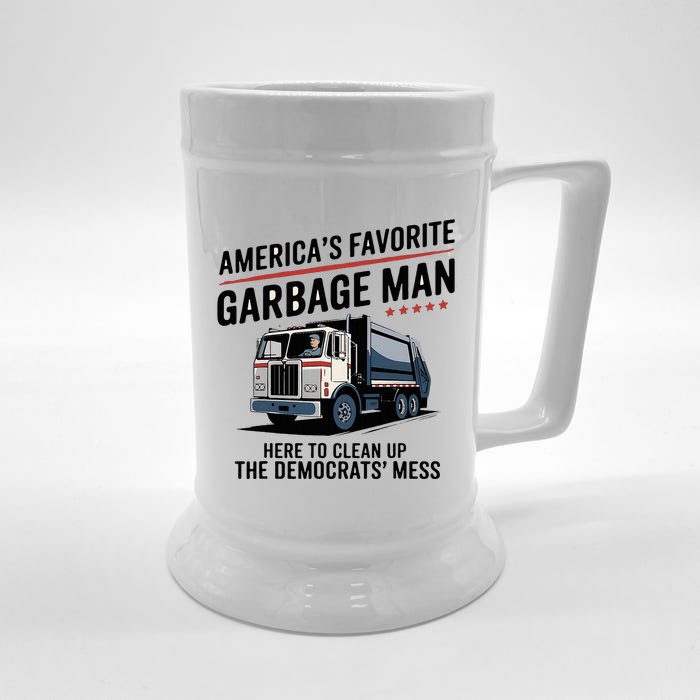 Trump AmericaS Favorite Garbage Man Trump In Trash Truck Front & Back Beer Stein