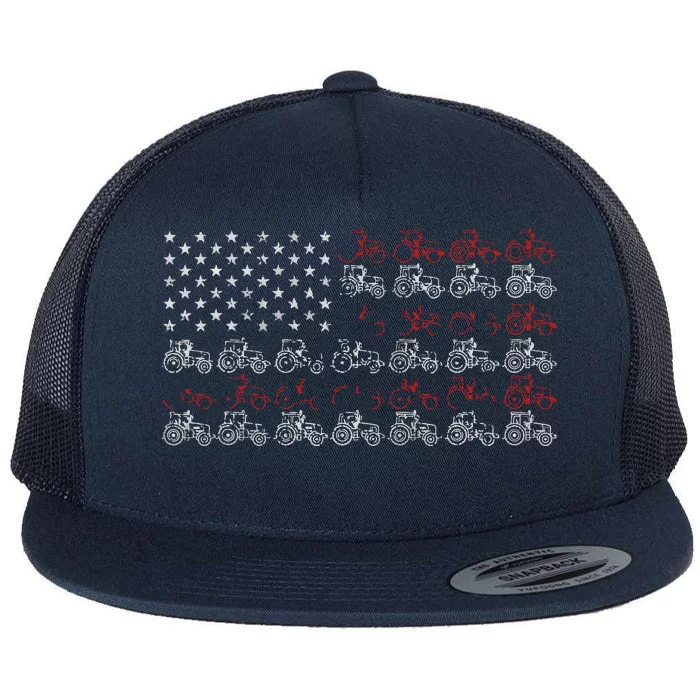 Tractor American Flag Farmer Flat Bill Trucker Hat