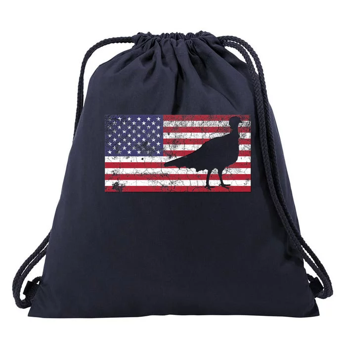 Turkey American Flag Usa Dad 4th Of July Thanksgiving Gift Drawstring Bag