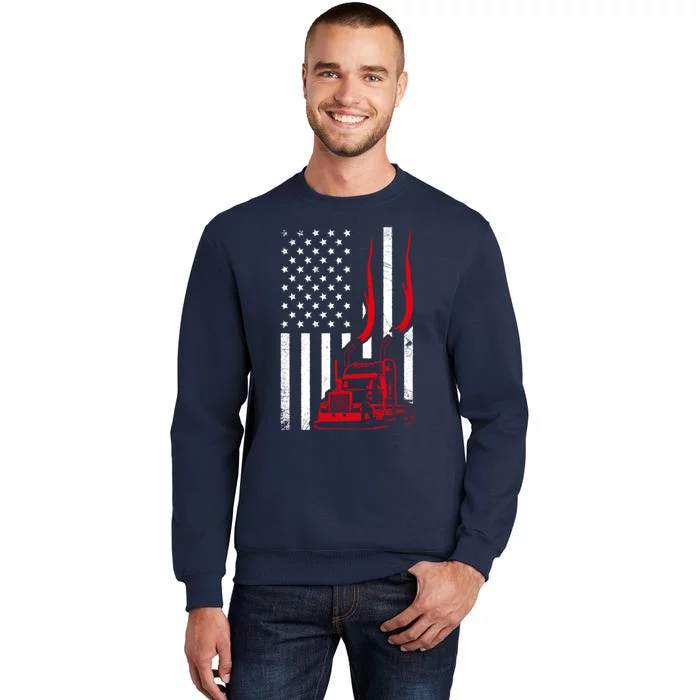 Trucker American Flag Image Truck Driver Dad Illustration Sweatshirt