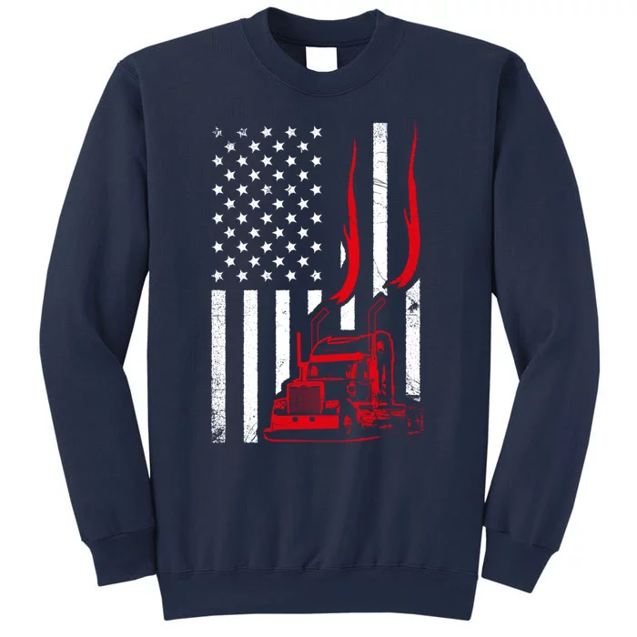 Trucker American Flag Image Truck Driver Dad Illustration Sweatshirt