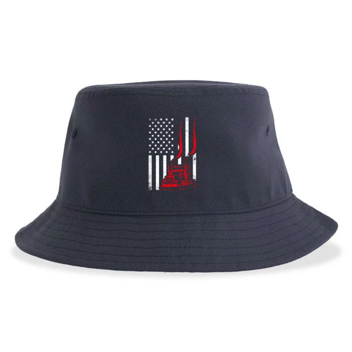 Trucker American Flag Image Truck Driver Dad Illustration Sustainable Bucket Hat