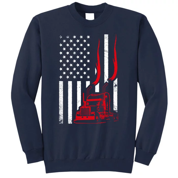 Trucker American Flag Image Truck Driver Dad Illustration Tall Sweatshirt