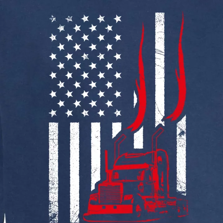 Trucker American Flag Image Truck Driver Dad Illustration Garment-Dyed Sweatshirt