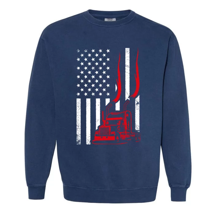 Trucker American Flag Image Truck Driver Dad Illustration Garment-Dyed Sweatshirt