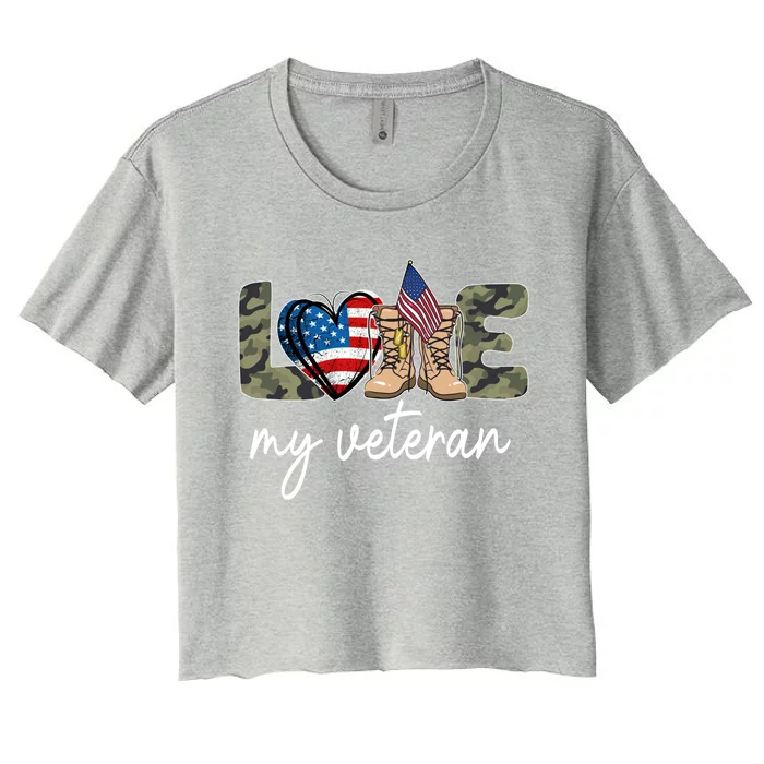 Tu America Flag Veteran Costume Patriotic Camouflage Great Gift Women's Crop Top Tee