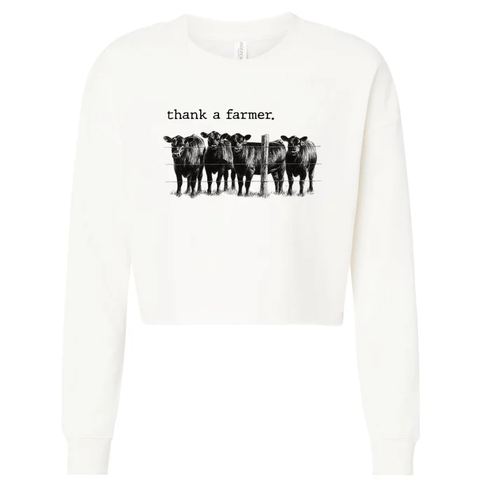 Thank a Farmer Cow Lover Heifer Lover Agriculture Outfit Cropped Pullover Crew