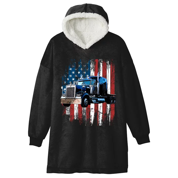 Trucker American Flag Truck Driver Hoodie Truck Driver Gift Hooded Wearable Blanket