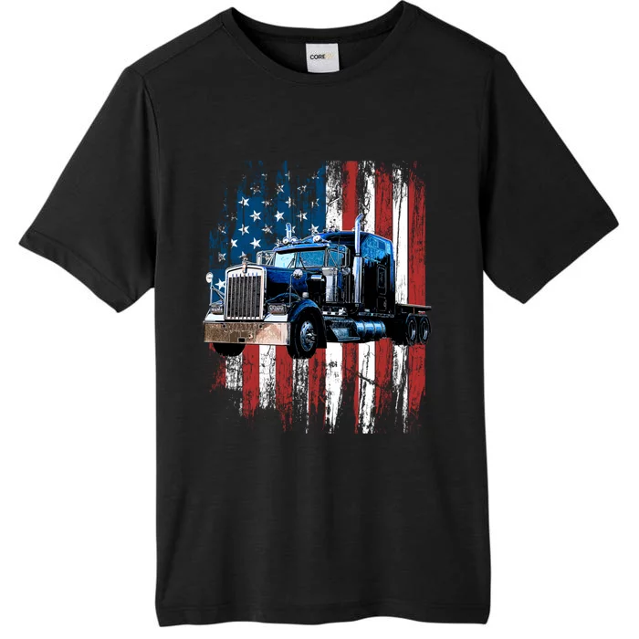 Trucker American Flag Truck Driver Hoodie Truck Driver Gift ChromaSoft Performance T-Shirt