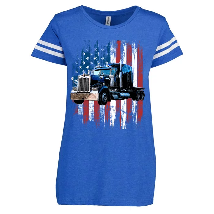 Trucker American Flag Truck Driver Hoodie Truck Driver Gift Enza Ladies Jersey Football T-Shirt