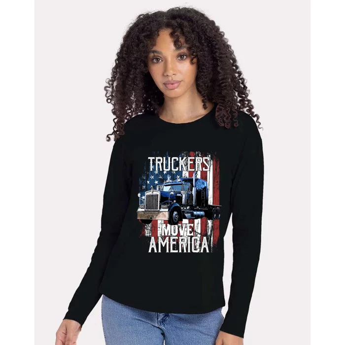 Trucker American Flag Truck Driver Gift Womens Cotton Relaxed Long Sleeve T-Shirt