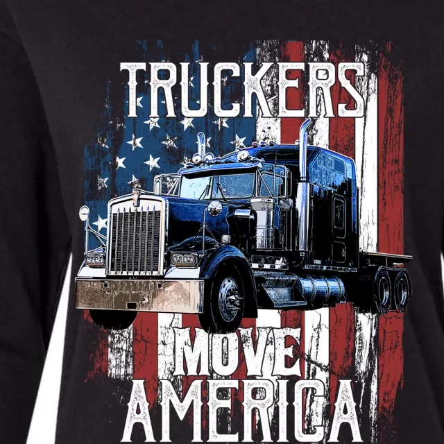 Trucker American Flag Truck Driver Gift Womens Cotton Relaxed Long Sleeve T-Shirt