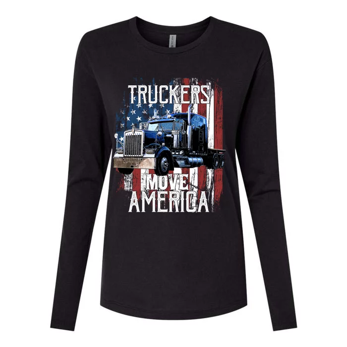 Trucker American Flag Truck Driver Gift Womens Cotton Relaxed Long Sleeve T-Shirt