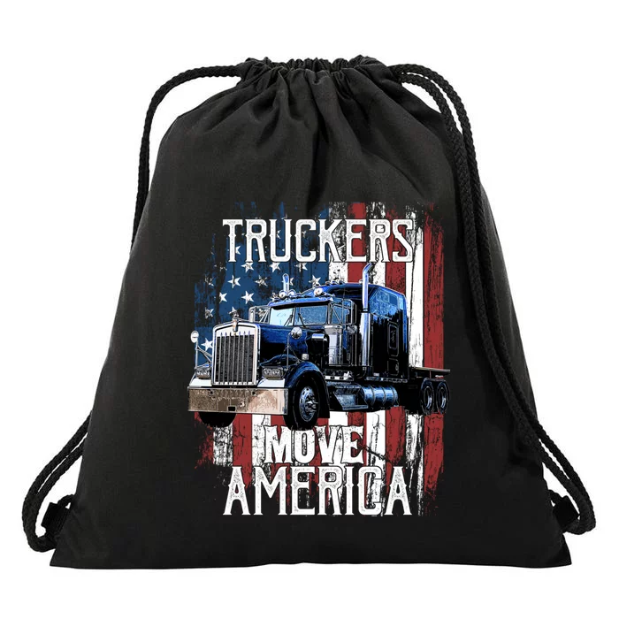 Trucker American Flag Truck Driver Gift Drawstring Bag