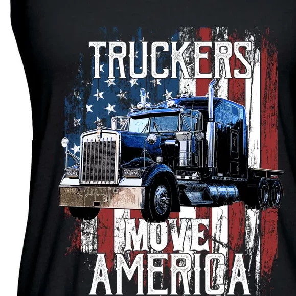 Trucker American Flag Truck Driver Gift Ladies Essential Flowy Tank