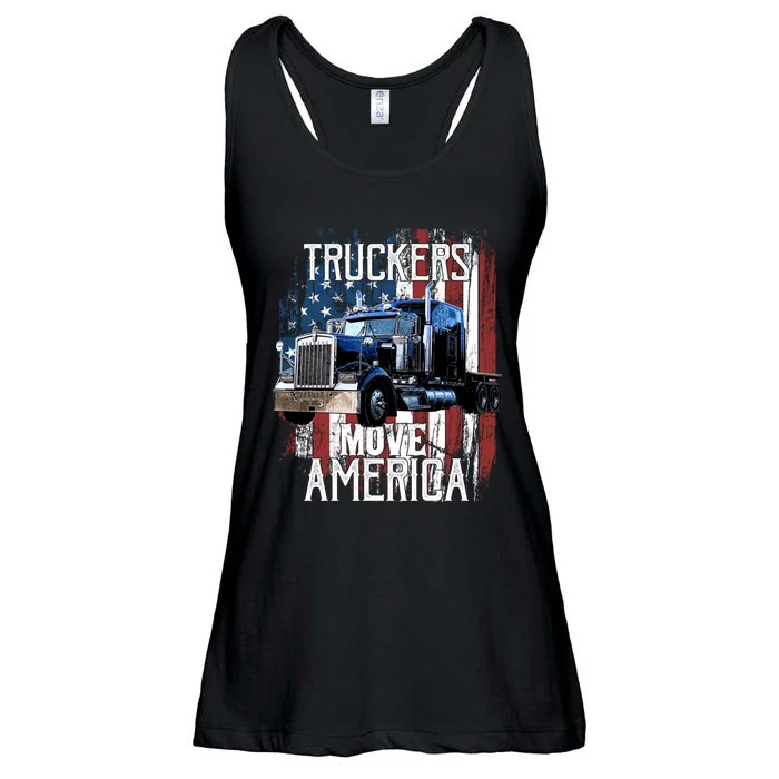 Trucker American Flag Truck Driver Gift Ladies Essential Flowy Tank