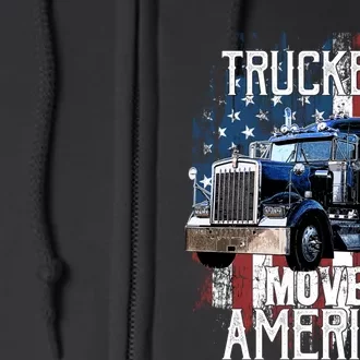 Trucker American Flag Truck Driver Gift Full Zip Hoodie