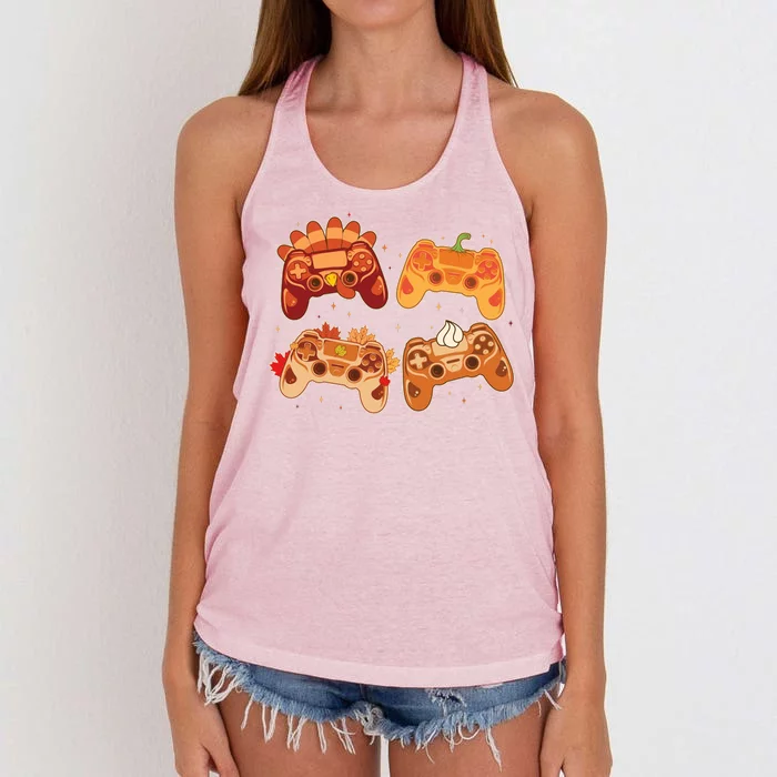 Thanksgiving Autumn Fall Video Game Controllers Women's Knotted Racerback Tank