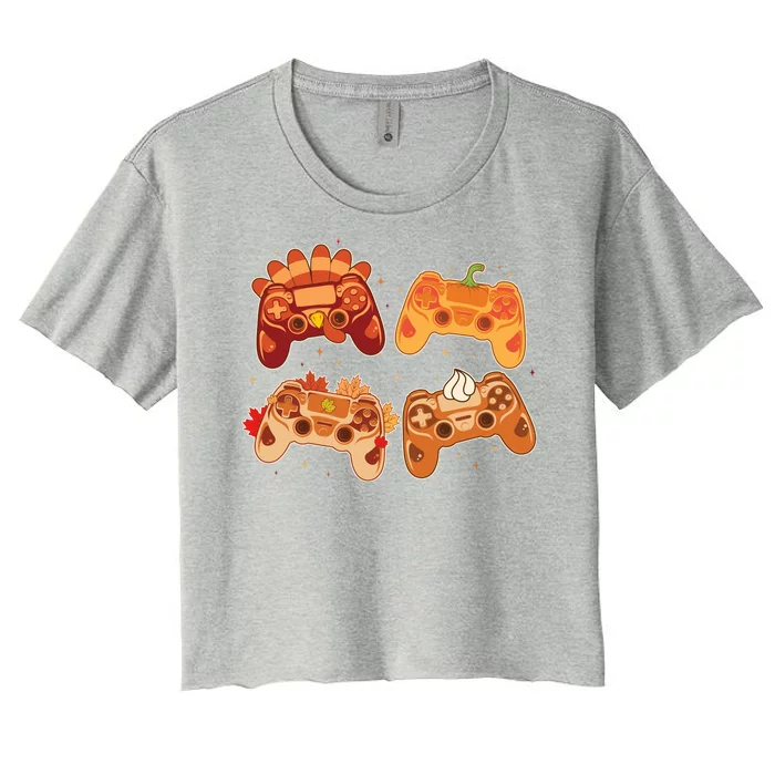 Thanksgiving Autumn Fall Video Game Controllers Women's Crop Top Tee