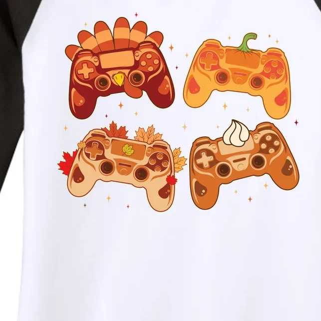 Thanksgiving Autumn Fall Video Game Controllers Women's Tri-Blend 3/4-Sleeve Raglan Shirt