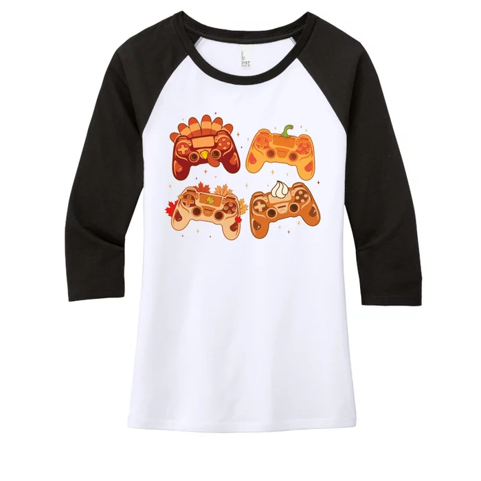 Thanksgiving Autumn Fall Video Game Controllers Women's Tri-Blend 3/4-Sleeve Raglan Shirt