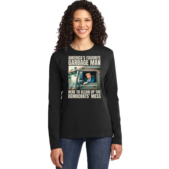 Trump AmericaS Favorite Garbage Man Trump In Trash Truck Ladies Long Sleeve Shirt