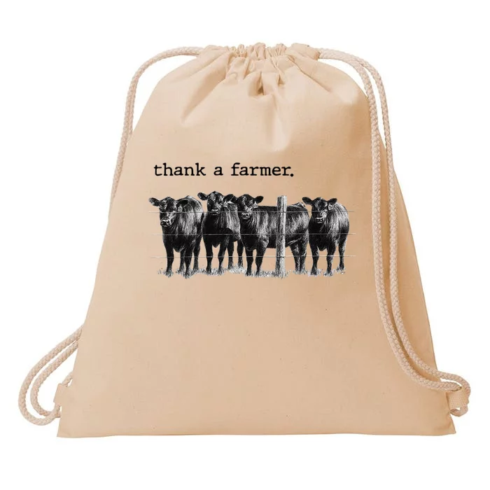 Thank A Farmer Cow Lover Heifer Lover Agriculture Outfit Great Gift Drawstring Bag