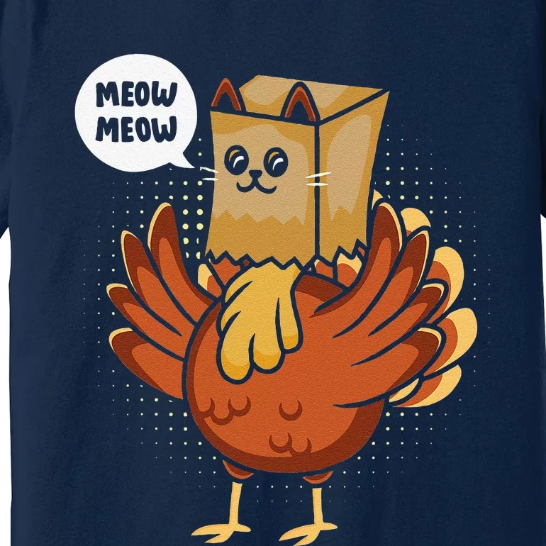 Turkey Animal Farmer Cat Lover Funny Fake Cat Thanksgiving Premium T-Shirt