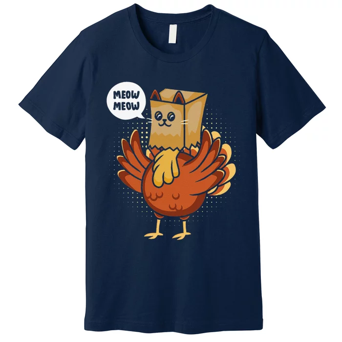 Turkey Animal Farmer Cat Lover Funny Fake Cat Thanksgiving Premium T-Shirt