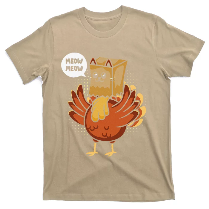 Turkey Animal Farmer Cat Lover Funny Fake Cat Thanksgiving T-Shirt