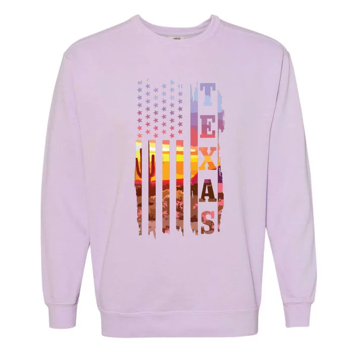 Texas American Flag Pride Landscape Cactus Patriotic Gift Garment-Dyed Sweatshirt