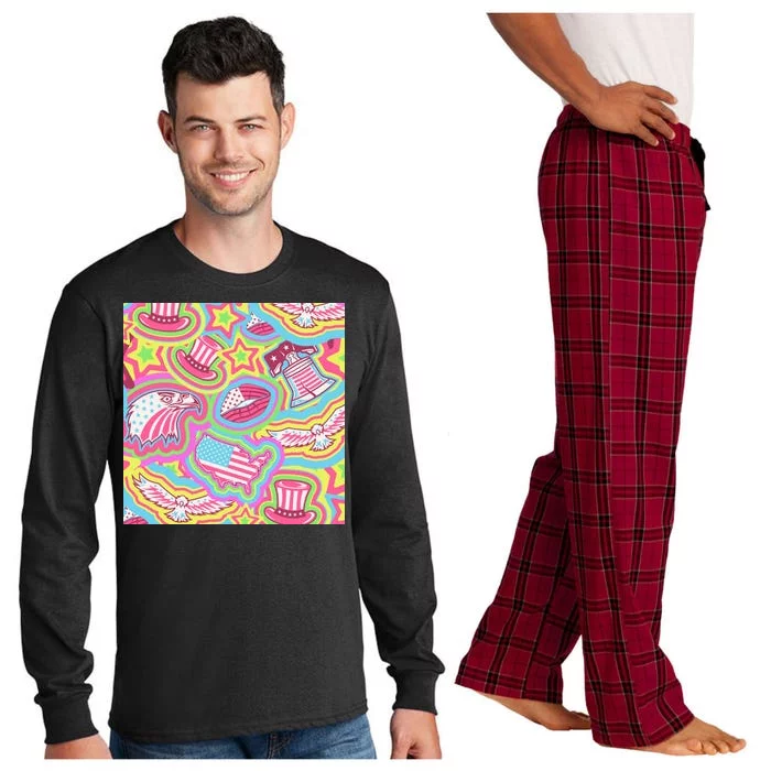 Trippy American Flag Pattern Long Sleeve Pajama Set