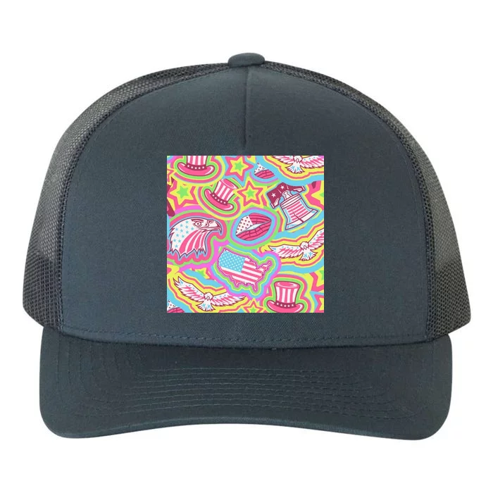 Trippy American Flag Pattern Yupoong Adult 5-Panel Trucker Hat