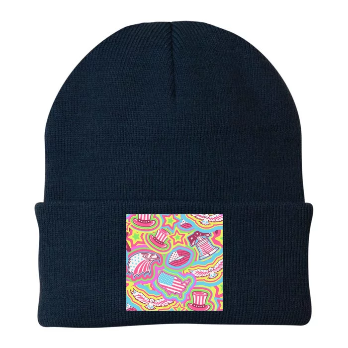 Trippy American Flag Pattern Knit Cap Winter Beanie