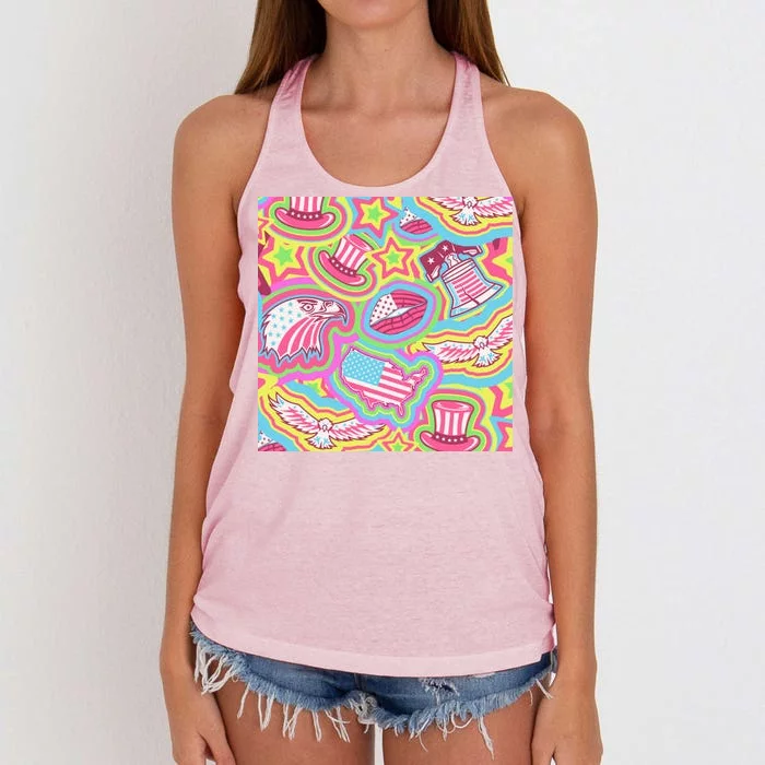 Trippy American Flag Pattern Women's Knotted Racerback Tank