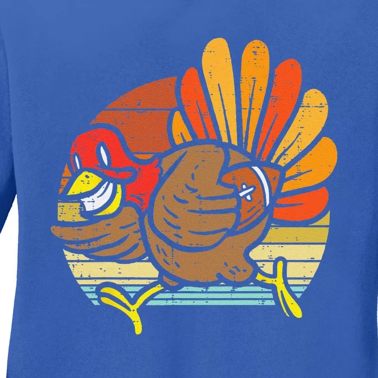 Turkey American Football Retro Thanksgiving Sports Funny Ladies Long Sleeve Shirt