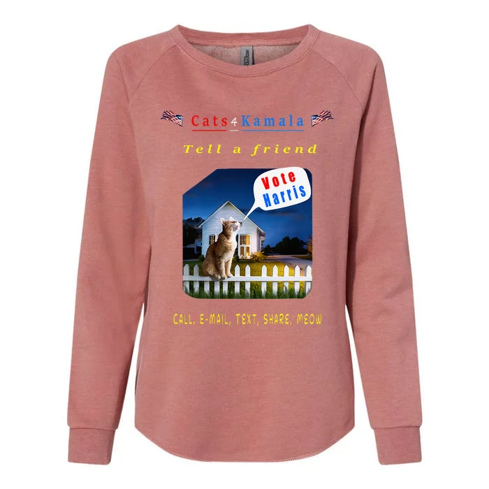 Tell A Friend Cat On A Fence Cats For Kamala Womens California Wash Sweatshirt