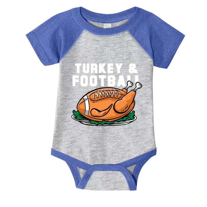 Turkey And Football Funny Thanksgiving Quarterback Meaningful Gift Infant Baby Jersey Bodysuit