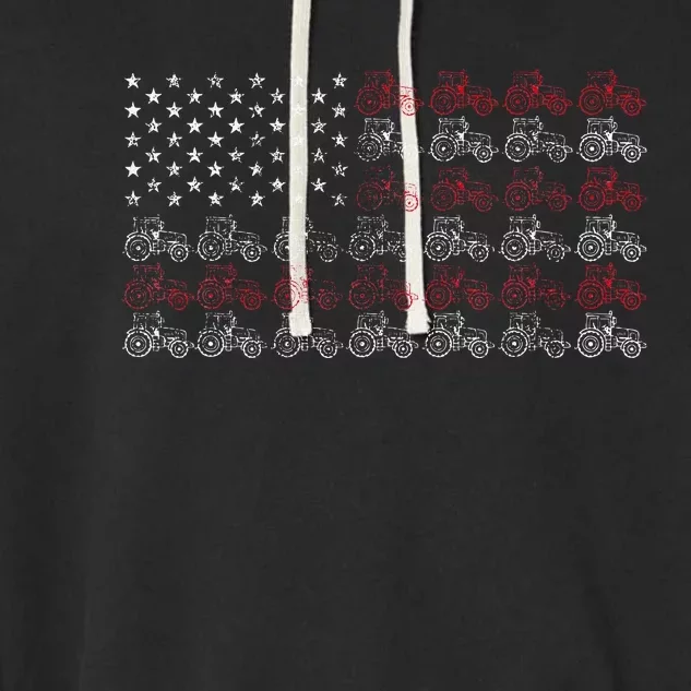 Tractor American Flag Farmer Garment-Dyed Fleece Hoodie