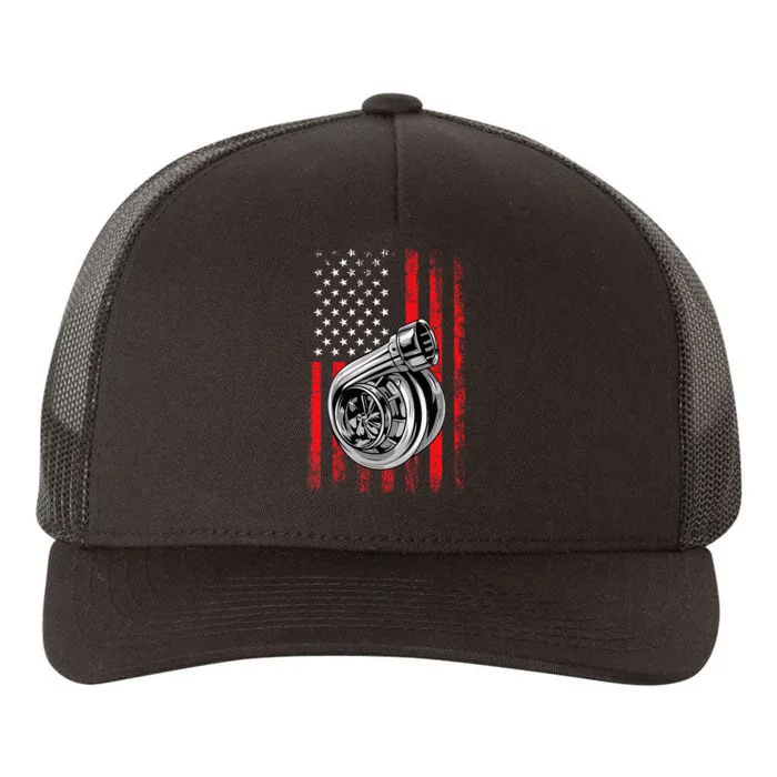 Turbo American Flag Racing Turbo Yupoong Adult 5-Panel Trucker Hat