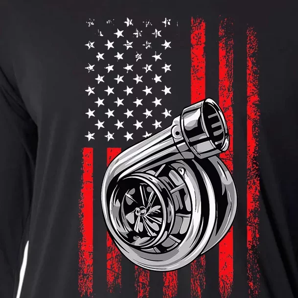 Turbo American Flag Racing Turbo Cooling Performance Long Sleeve Crew