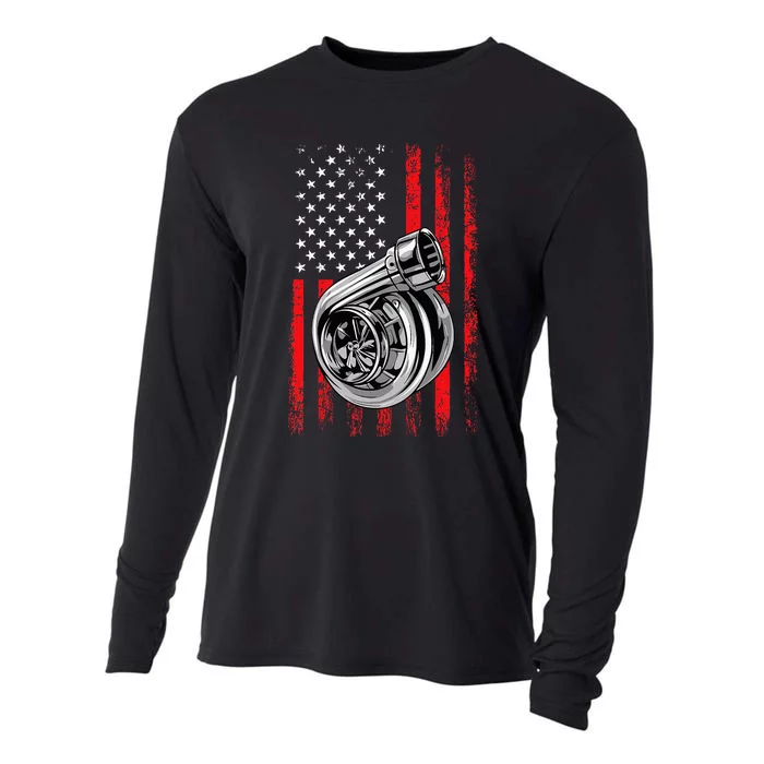 Turbo American Flag Racing Turbo Cooling Performance Long Sleeve Crew