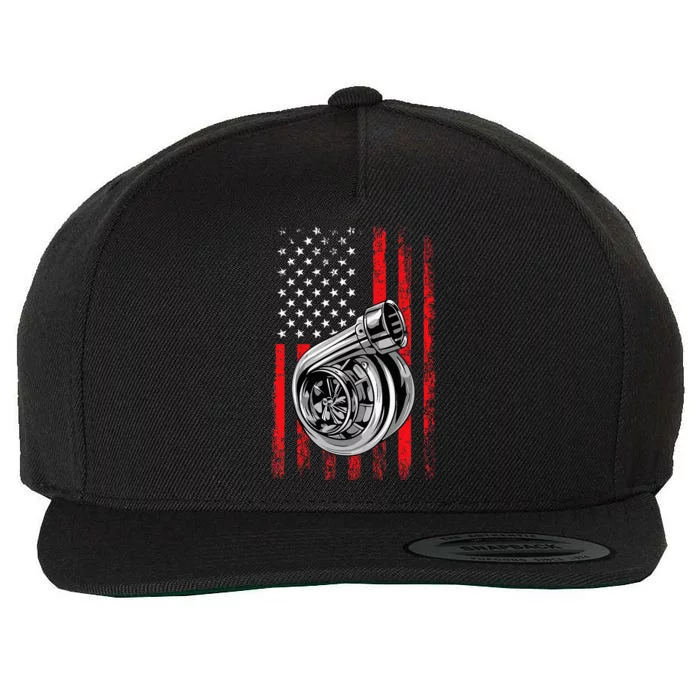 Turbo American Flag Racing Turbo Wool Snapback Cap