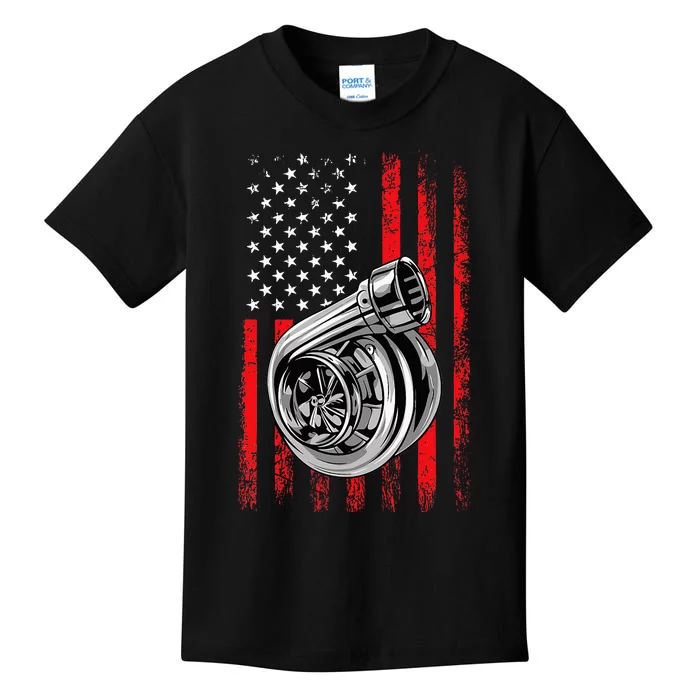 Turbo American Flag Racing Turbo Kids T-Shirt